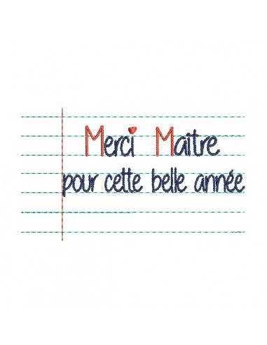 Motif de broderie machine texte  merci Maître pour cette belle année  personnalisable