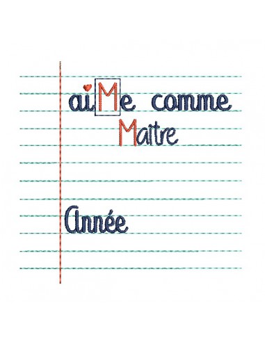 Motif de broderie machine texte  aiMe comme Maître  année personnalisable