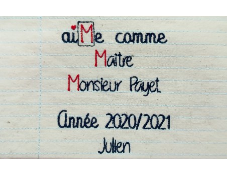 Motif de broderie machine texte  aiMe comme Maître  année personnalisable