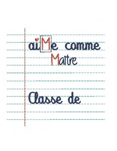 Motif de broderie machine texte  aiMe comme Maître classe personnalisable