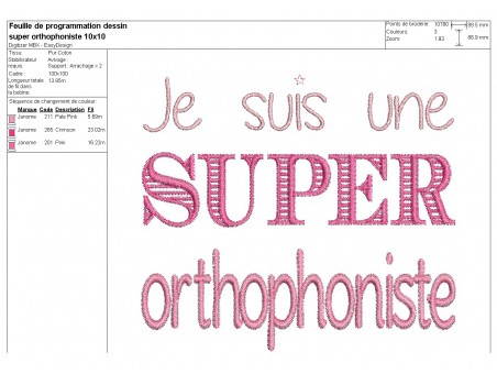 Motif de broderie  super orthophoniste femme