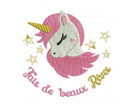 Motif de broderie machine tête de licorne