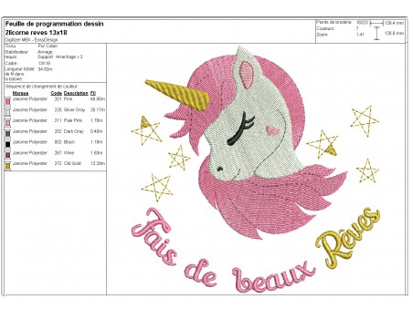 machine embroidery design  unicorn head