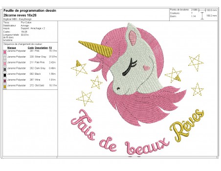 machine embroidery design  unicorn head