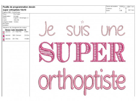 Motif de broderie  super orthoptiste femme