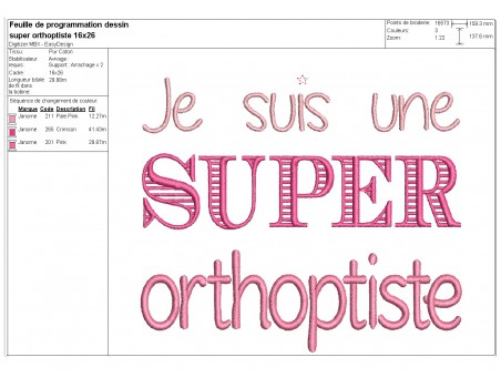 Motif de broderie  super orthoptiste femme