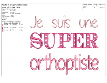 Motif de broderie  super orthoptiste femme