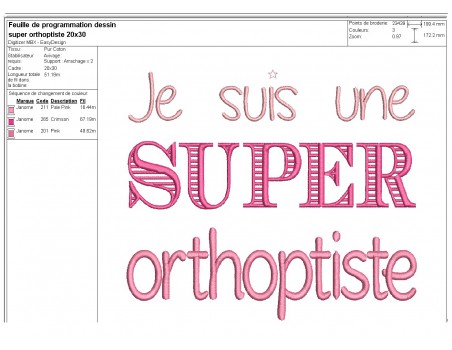 Motif de broderie  super orthoptiste femme