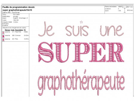 Motif de broderie  super graphothérapeute  femme