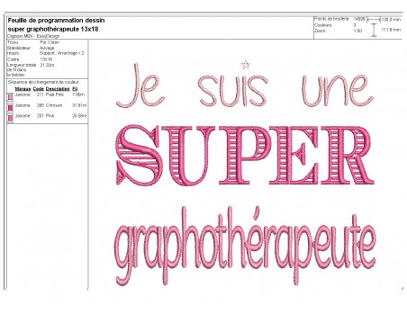 Motif de broderie  super graphothérapeute  femme