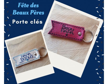 Motif de broderie machine porte clé  beau papa  ITH