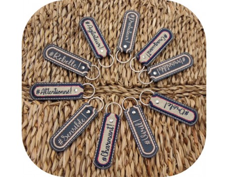 machine embroidery  design 10 words for keychain