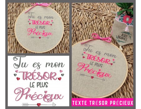 Motif de broderie machine  texte trésor précieux