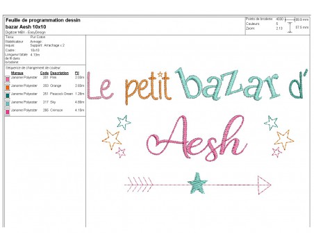 Motif de broderie texte bazar d' AESH