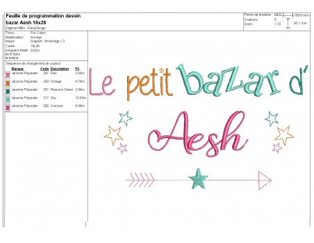 Motif de broderie texte bazar d' AESH