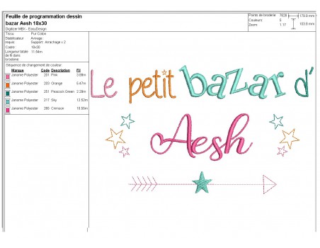 Motif de broderie texte bazar d' AESH