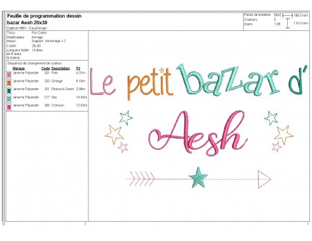 Motif de broderie texte bazar d' AESH