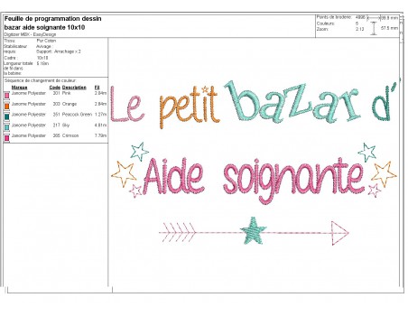 Motif de broderie texte bazar d' Aide soignante