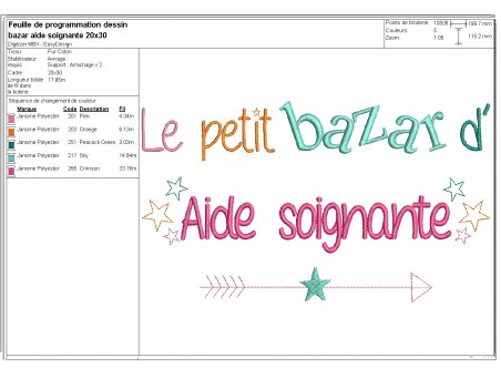 Motif de broderie texte bazar d' Aide soignante