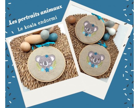 Motif de broderie machine koala endormi avec ses étoiles