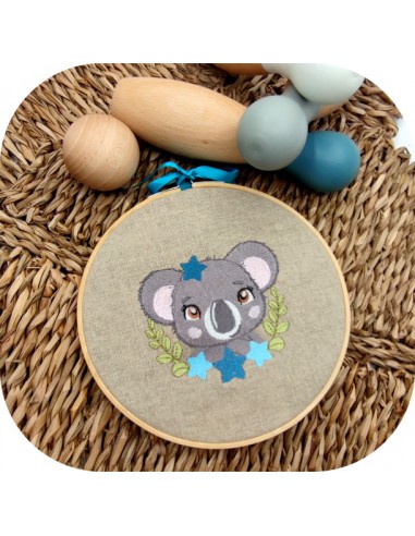 Motif de broderie machine koala étoiles