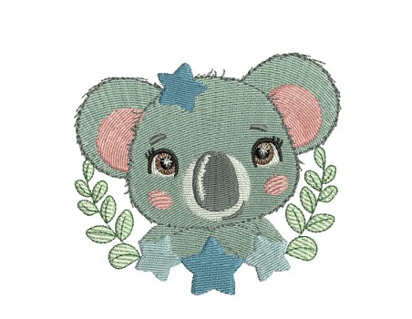 Motif de broderie machine koala étoiles