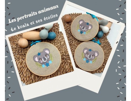 Motif de broderie machine koala étoiles