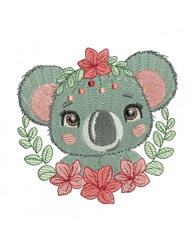machine embroidery design koala with flowers