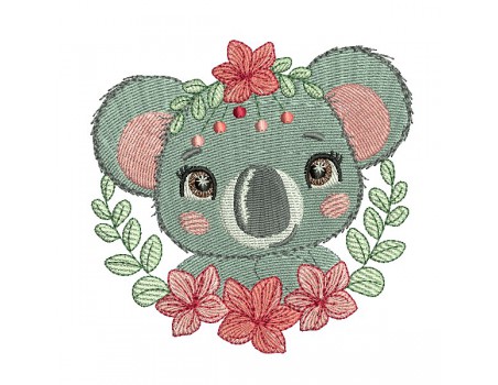 machine embroidery design koala with flowers
