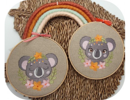 Motif de broderie machine koala avec ses fleurs