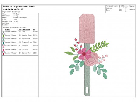Motif de broderie machine spatule silicone fleurie