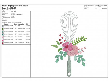 Motif de broderie machine fouet fleuri