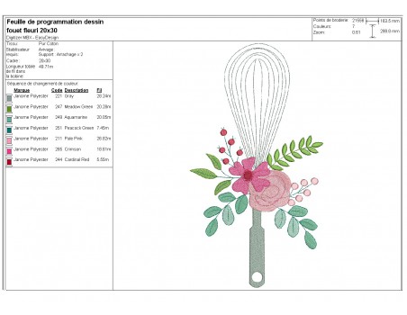 Motif de broderie machine fouet fleuri