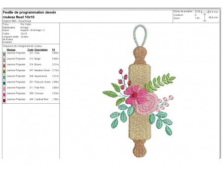 Motif de broderie machine rouleau fleuri