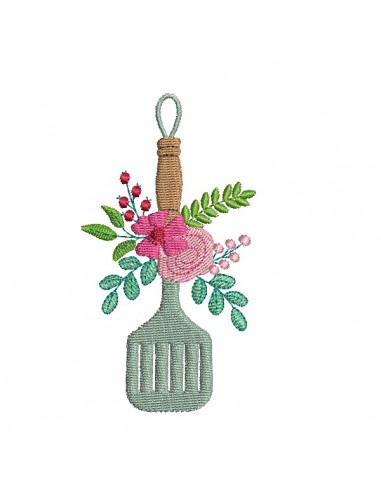 Motif de broderie machine spatule plate fleurie