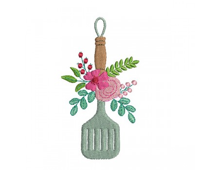 Motif de broderie machine spatule plate fleurie