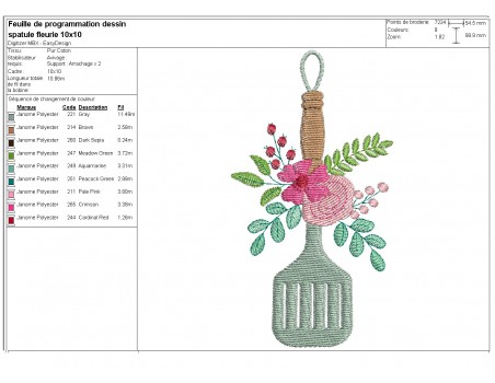 Motif de broderie machine spatule plate fleurie