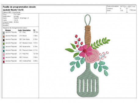 Motif de broderie machine spatule plate fleurie