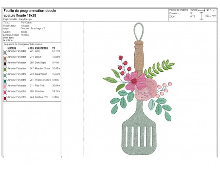 Motif de broderie machine spatule plate fleurie