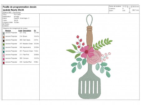 Motif de broderie machine spatule plate fleurie