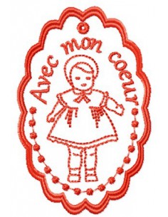 Etiquette poupéeAvec mon coeur 10x10cm