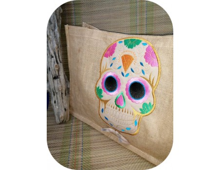 Machine  embroidery design applique skull head