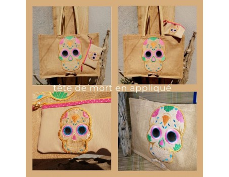 Machine  embroidery design applique skull head