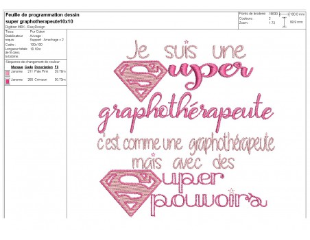 Motif de broderie  super graphothérapeute  femme