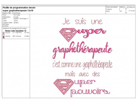 Motif de broderie  super graphothérapeute  femme