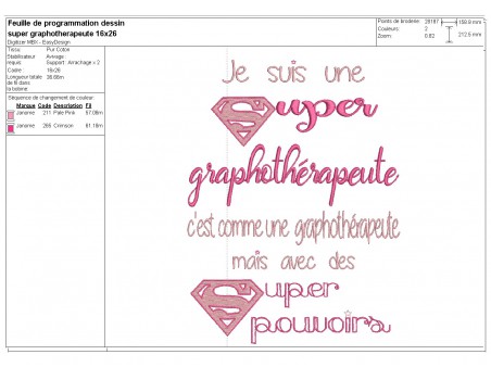 Motif de broderie  super graphothérapeute  femme