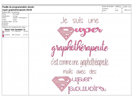 Motif de broderie  super graphothérapeute  femme