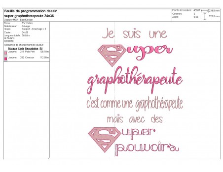 Motif de broderie  super graphothérapeute  femme