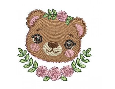 machine embroidery design bear   with flowers