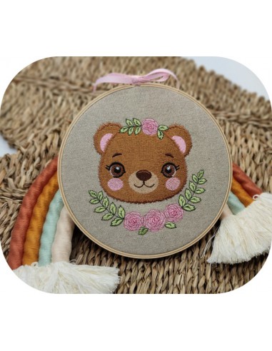 machine embroidery design bear   with flowers